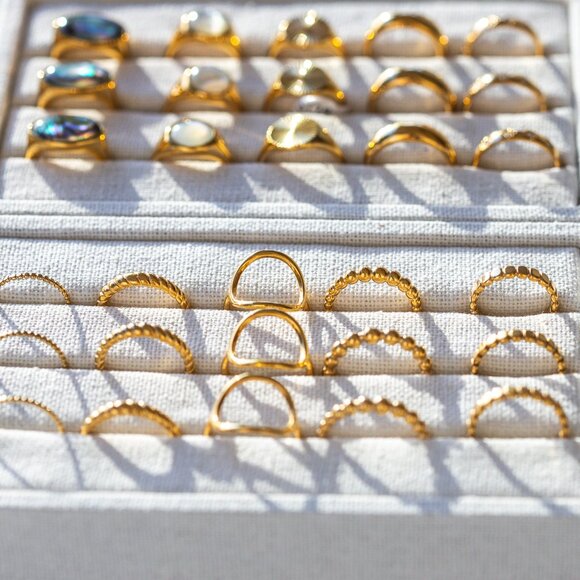 Gold Ring Beautiful Beaded Ball Gold Ring 18K Stacking Ring WATERPROOF gold ring - Picture 8 of 8